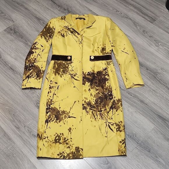 Anne Klein Mustard Gold w/Plum Abstract Design Silk Dress Jacket - Picture 1 of 9